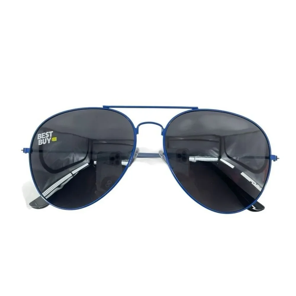 Best Buy Blue Aviator Sunglasses Dark Lens Metal Frame Unisex Collectible NWT